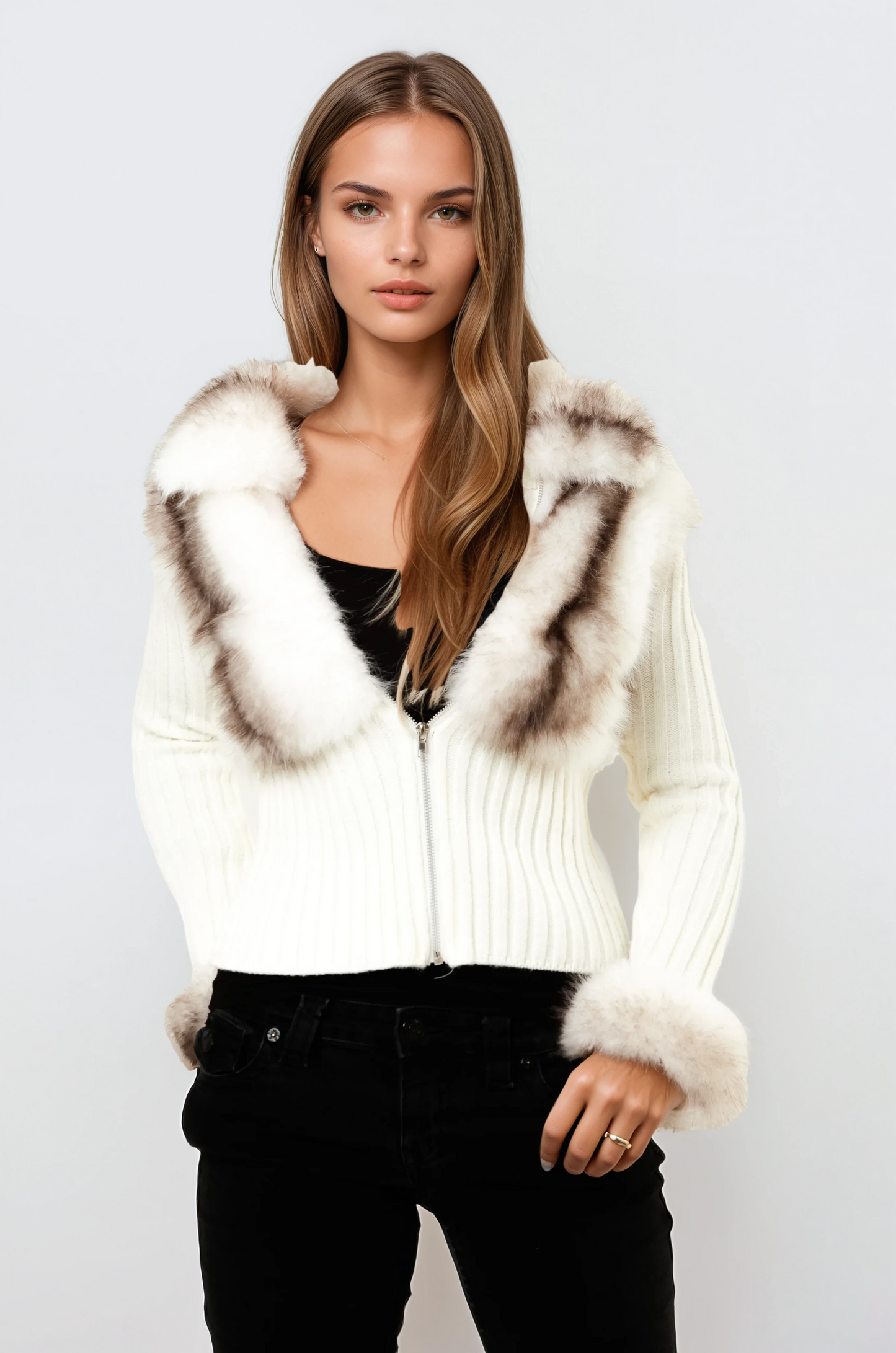 faux fur trim vest