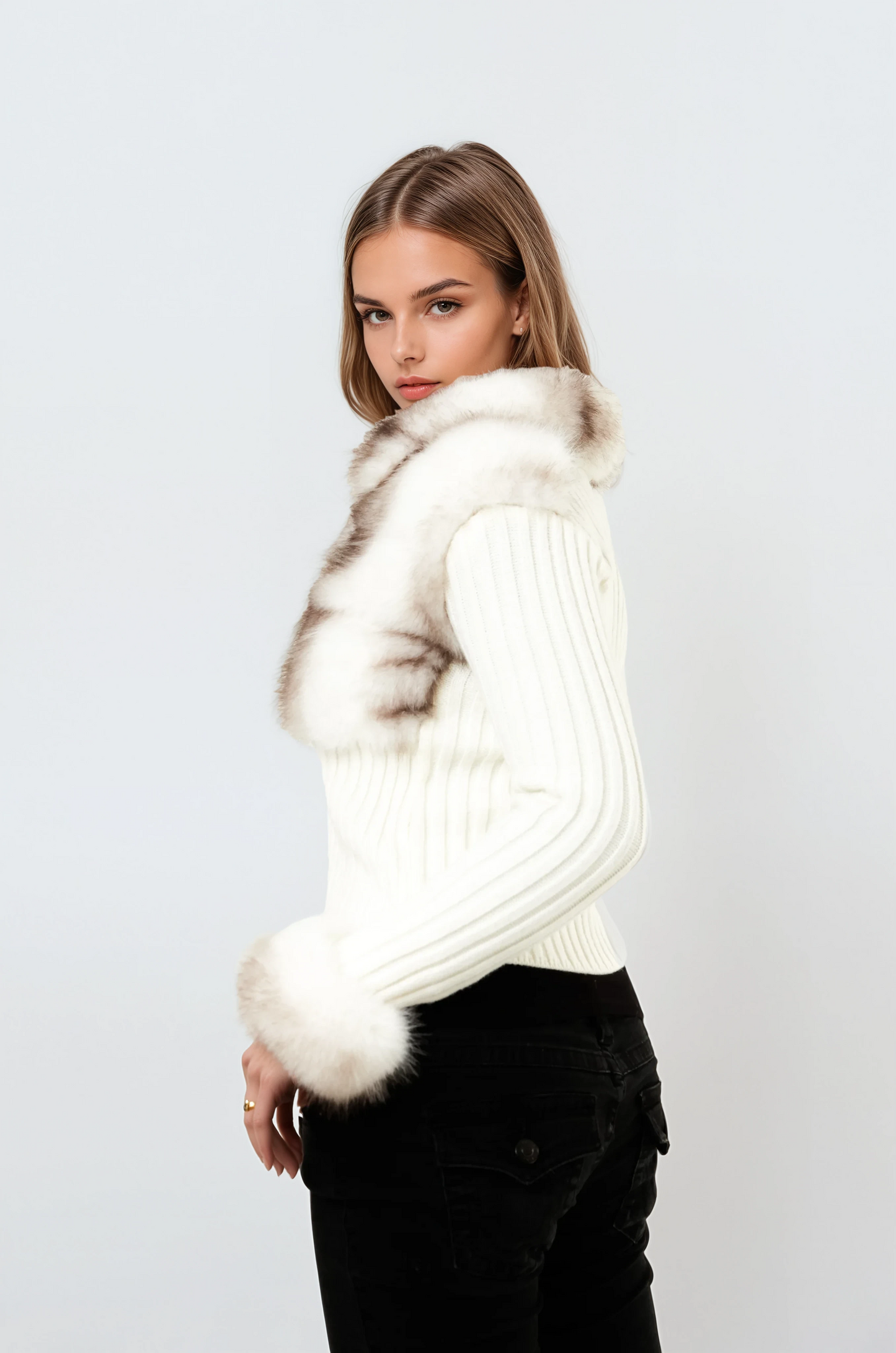 faux fur trim vest